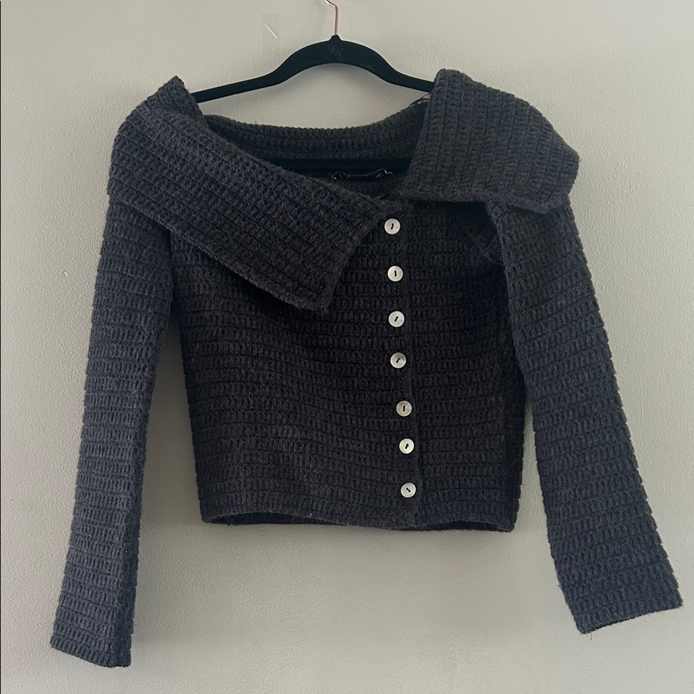 Zara Charcoal Off-the-Shoulder Sweater